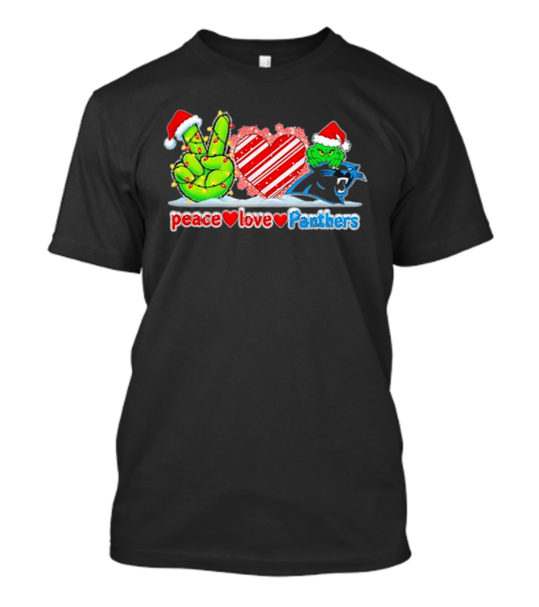 Peace Love Panthers Carolina Christmas Grinch T-Shirt