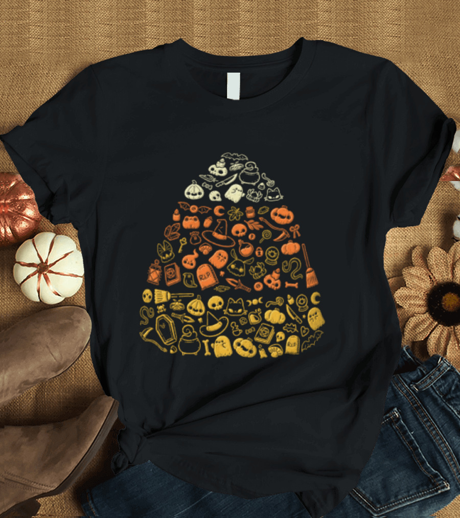 Halloween Candy Corn Cute Pumpkin Ghosts Witches Broomsticks T-Shirt
