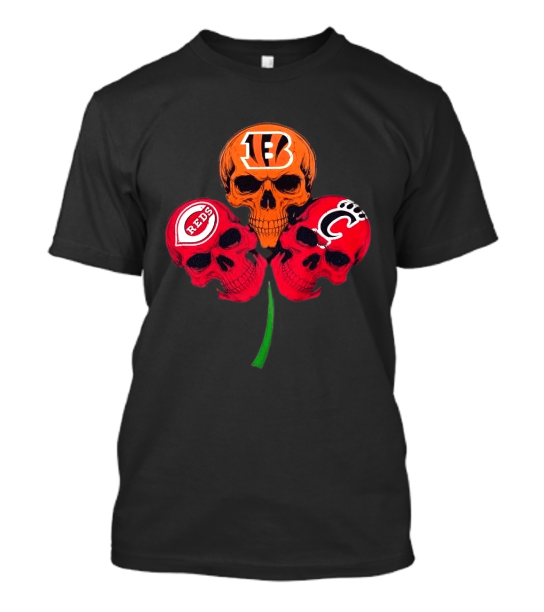 Cincinnati Bengals Reds Bearcats Shamrock Skulls Trio T-Shirt