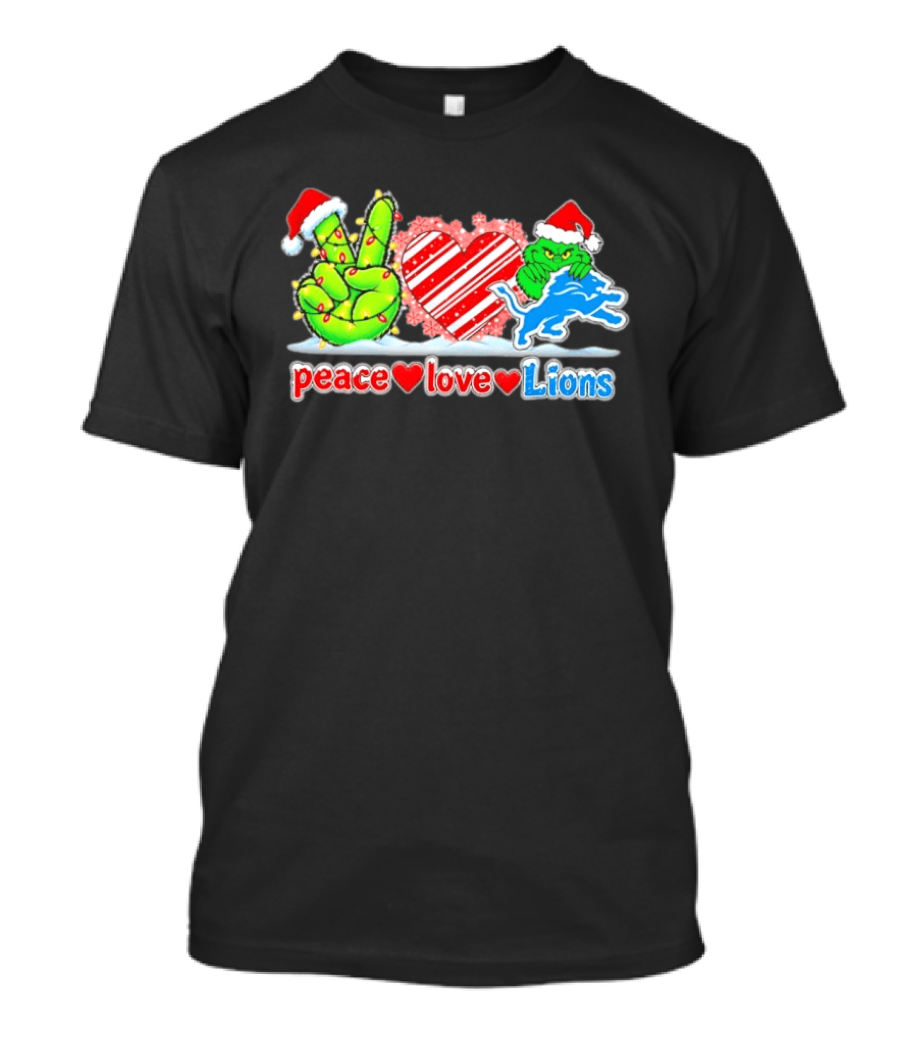 Peace Love Lions Christmas Grinch Detroit Lions T-Shirt