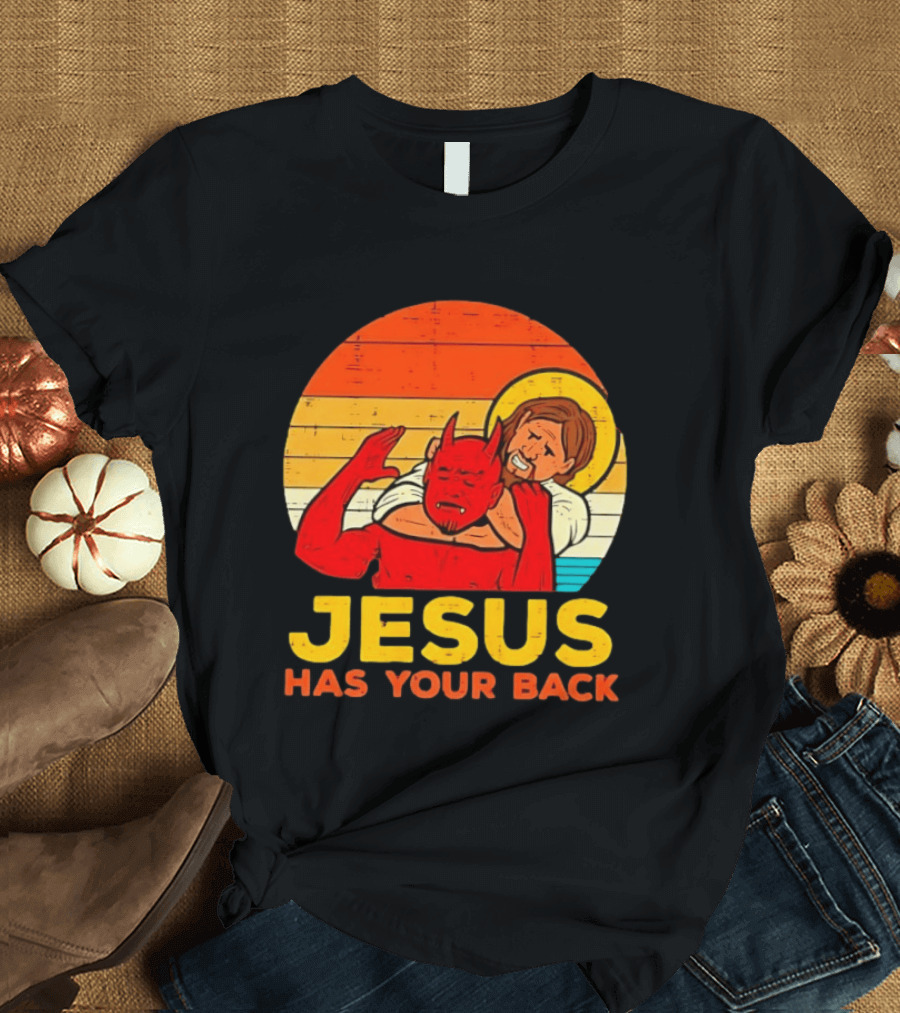 Jesus Has Your Back Devil Wrestling Retro Sunset T-Shirt