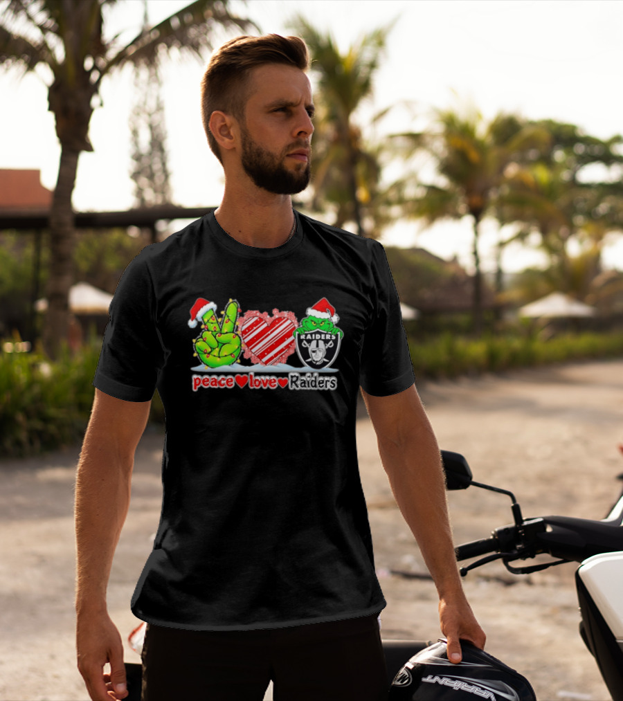 Peace Love Raiders Christmas Grinch Raiders T-Shirt