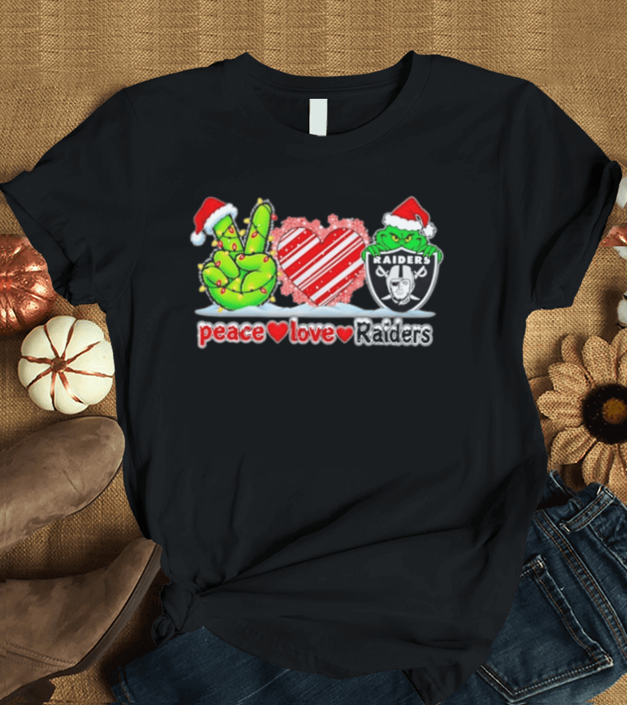 Peace Love Raiders Christmas Grinch Raiders T-Shirt