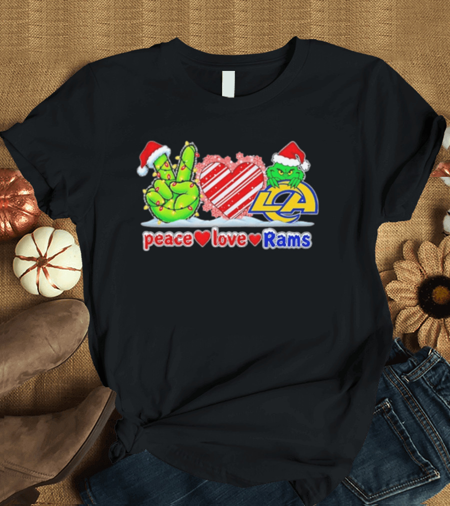 Peace Love Rams Grinch Christmas Los Angeles Rams T-Shirt