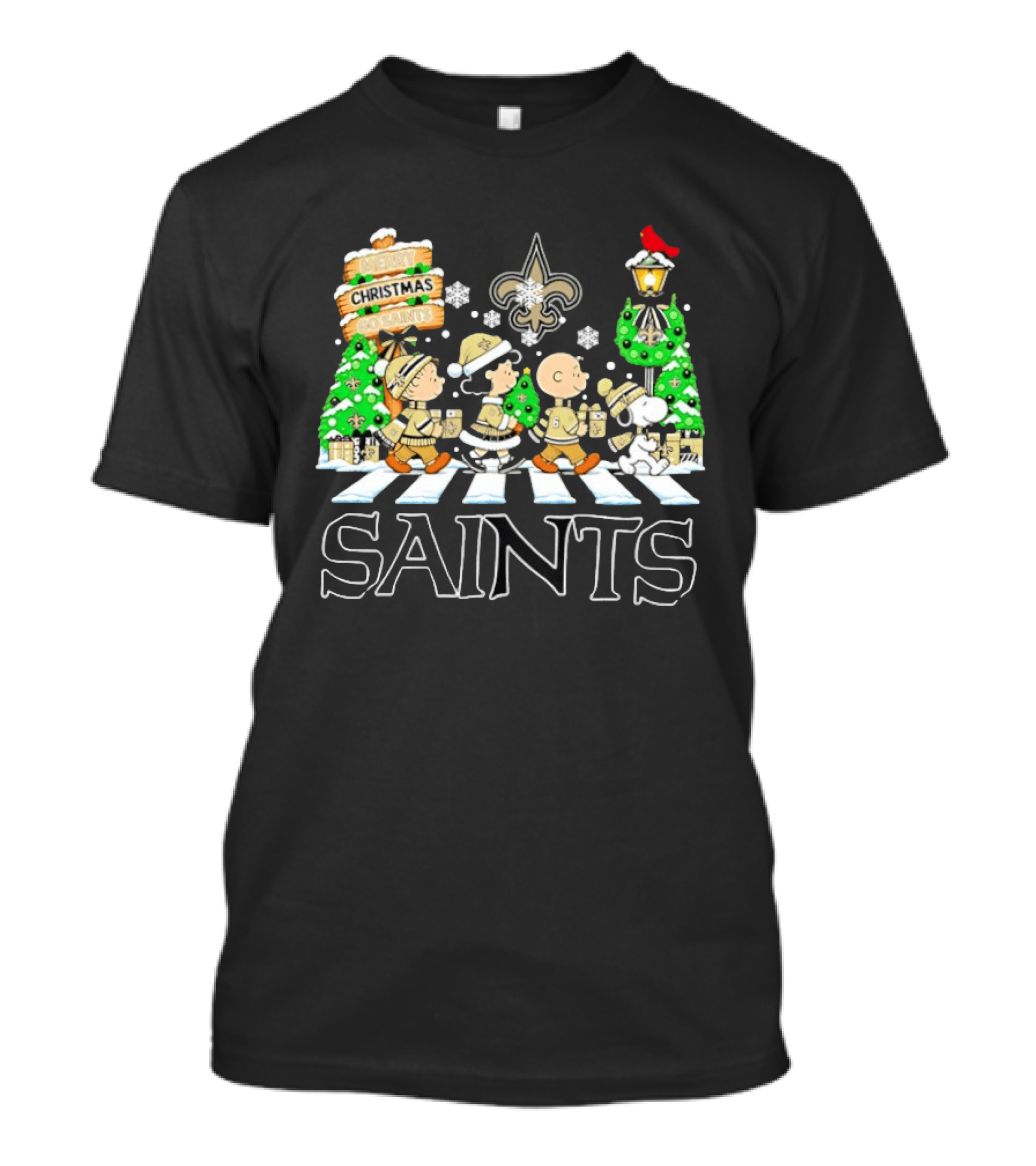 New Orleans Saints Peanuts Characters Christmas Abbey Road T-Shirt
