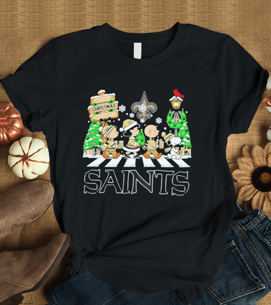 New Orleans Saints Peanuts Characters Christmas Abbey Road T-Shirt