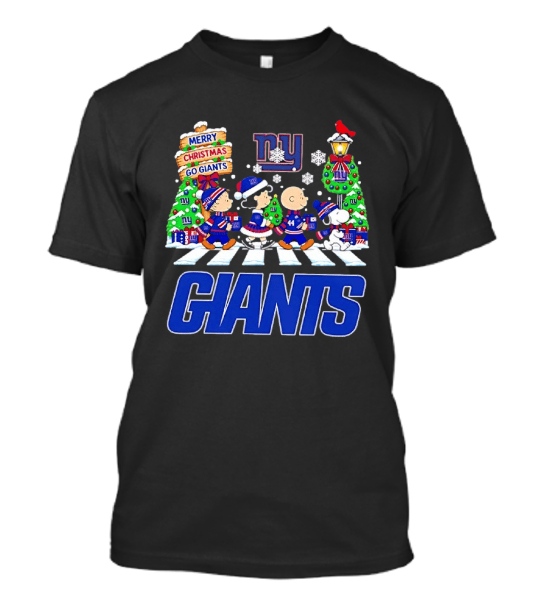 Merry Christmas Go Giants NY Peanuts Abbey Road Snowflakes T-Shirt