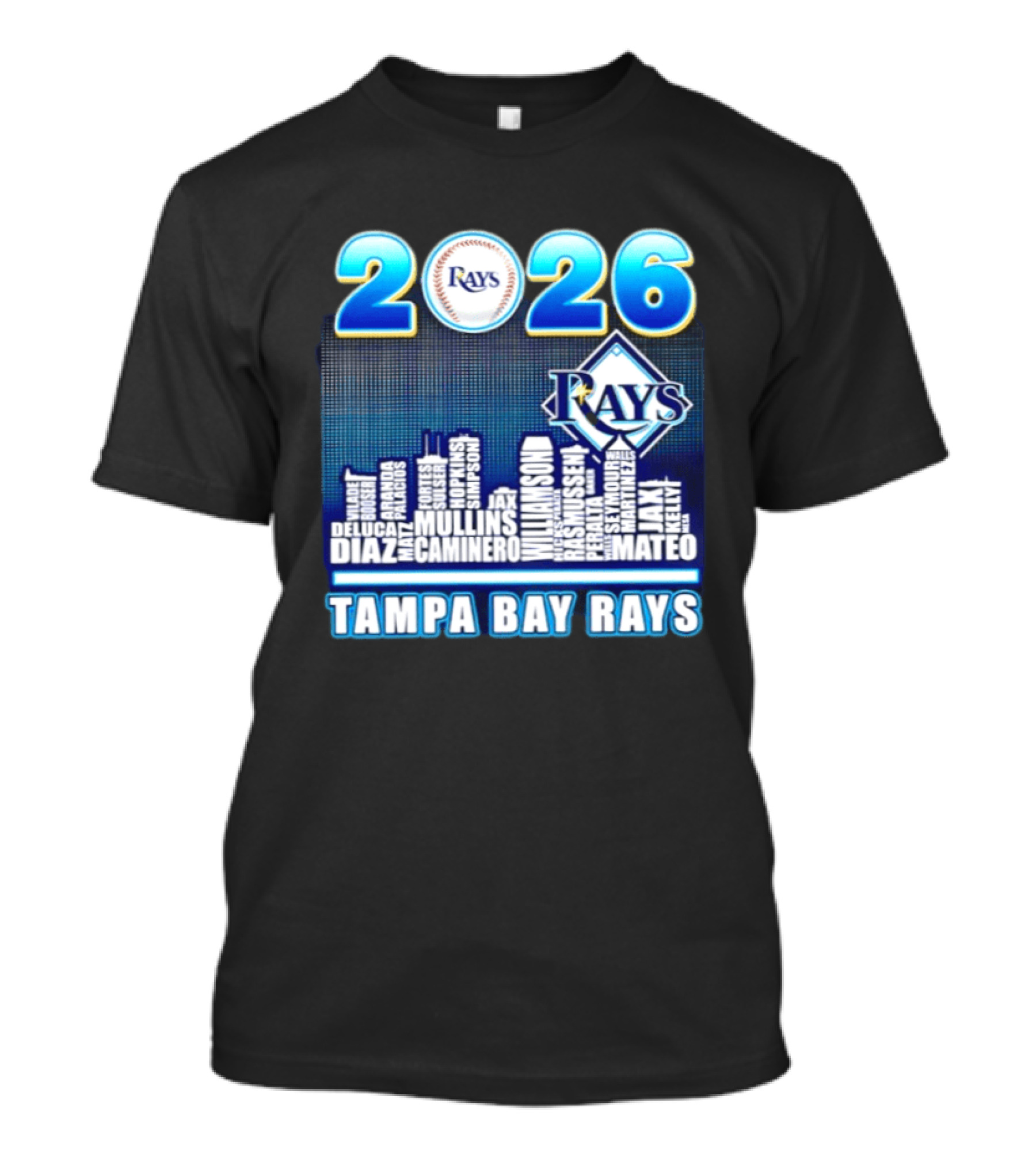 Tampa Bay Rays 2026 City Skyline Player Names Diaz Mullins Caminero Williamson Rasmussen T-Shirt