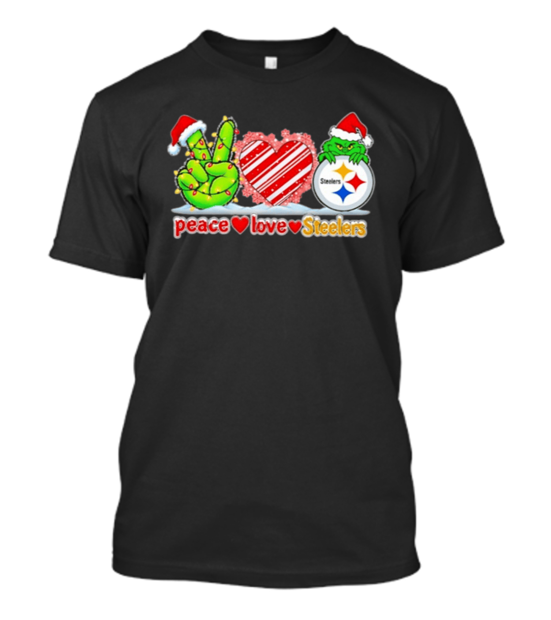 Pittsburgh Steelers Grinch Peace Love Christmas T-Shirt