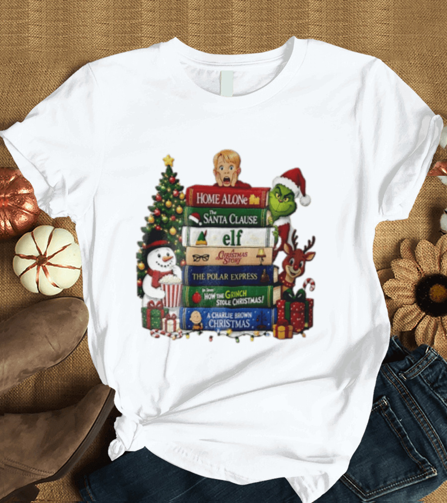 Home Alone Grinch Elf Polar Express Santa Claus Christmas Story Charlie Brown Movies Stack T-Shirt
