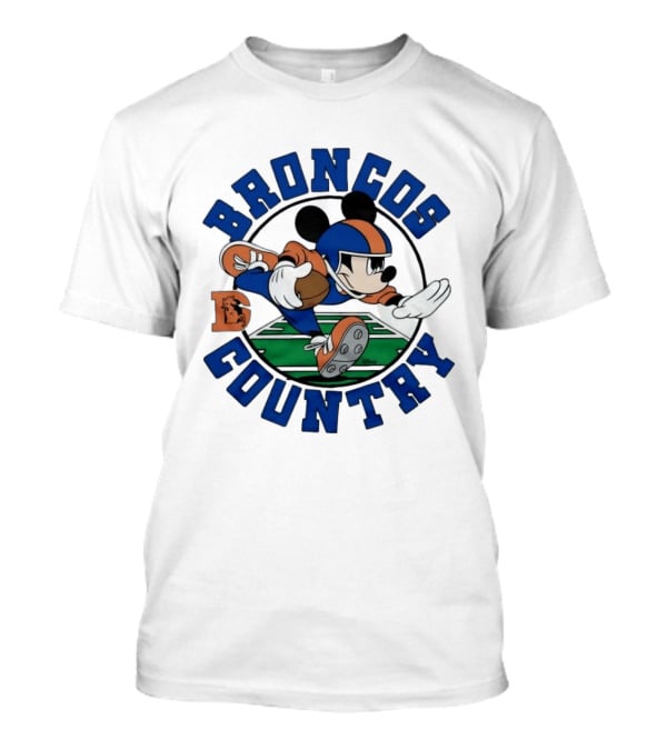 Mickey Mouse Broncos Country Football Action T-Shirt