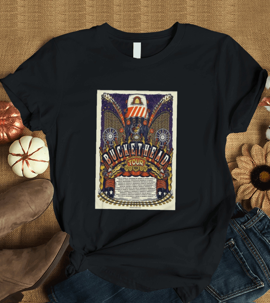 Buckethead 2026 Tour Psychedelic Rock Art With Guitars And Illustrations T-Shirt