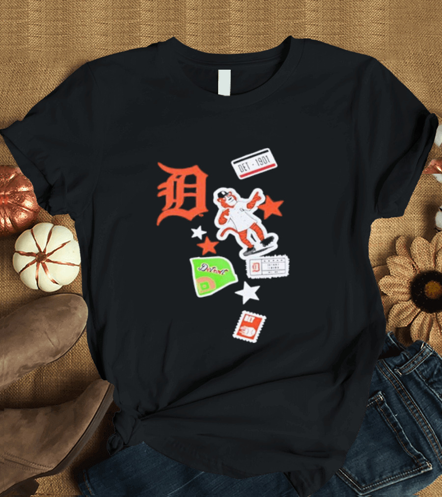 Detroit Tigers New Era Navy City Patch Stars Vintage Baseball Tiger T-Shirt