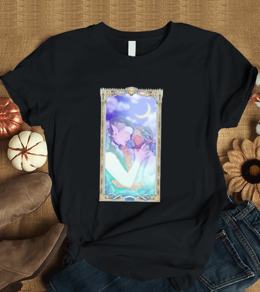 Fantasy Elf Couple 2026 Pride Moon Constellation Floral Romance T-Shirt