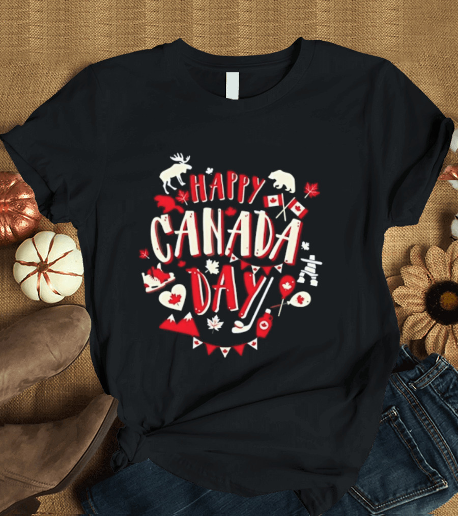 Happy Canada Day Moose Maple Leaf Flag Celebration T-Shirt