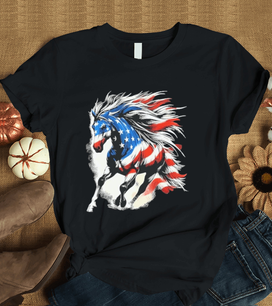 Patriotic Gallop Horse American Flag 4th Of July USA 2026 T-Shirt