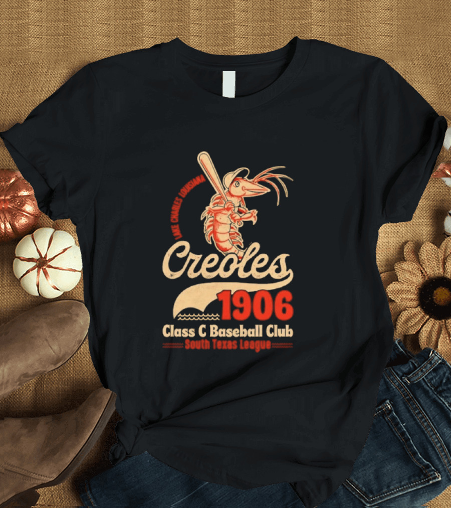 Lake Charles Louisiana Creoles 1906 Class C Baseball Club South Texas League Crawfish Baseball Bat T-Shirt