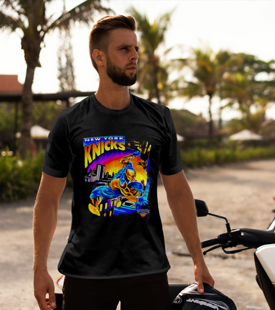 New York Knicks Superhero Action Skyline Scene T-Shirt