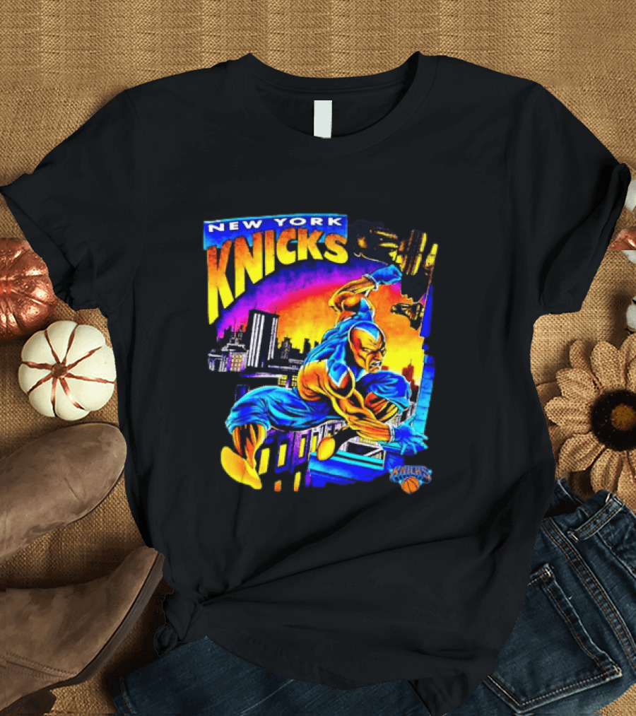 New York Knicks Superhero Action Skyline Scene T-Shirt