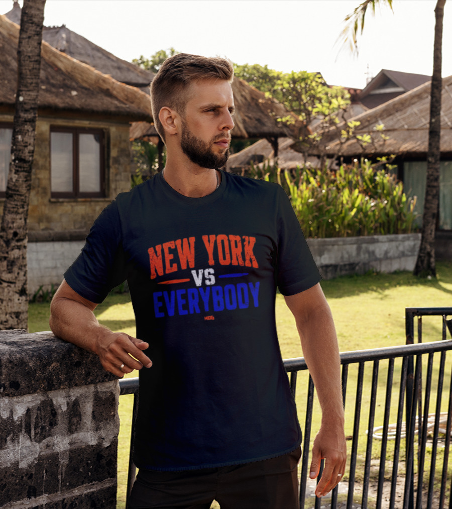 New York Vs Everybody Bold Red White Blue Distressed T-Shirt