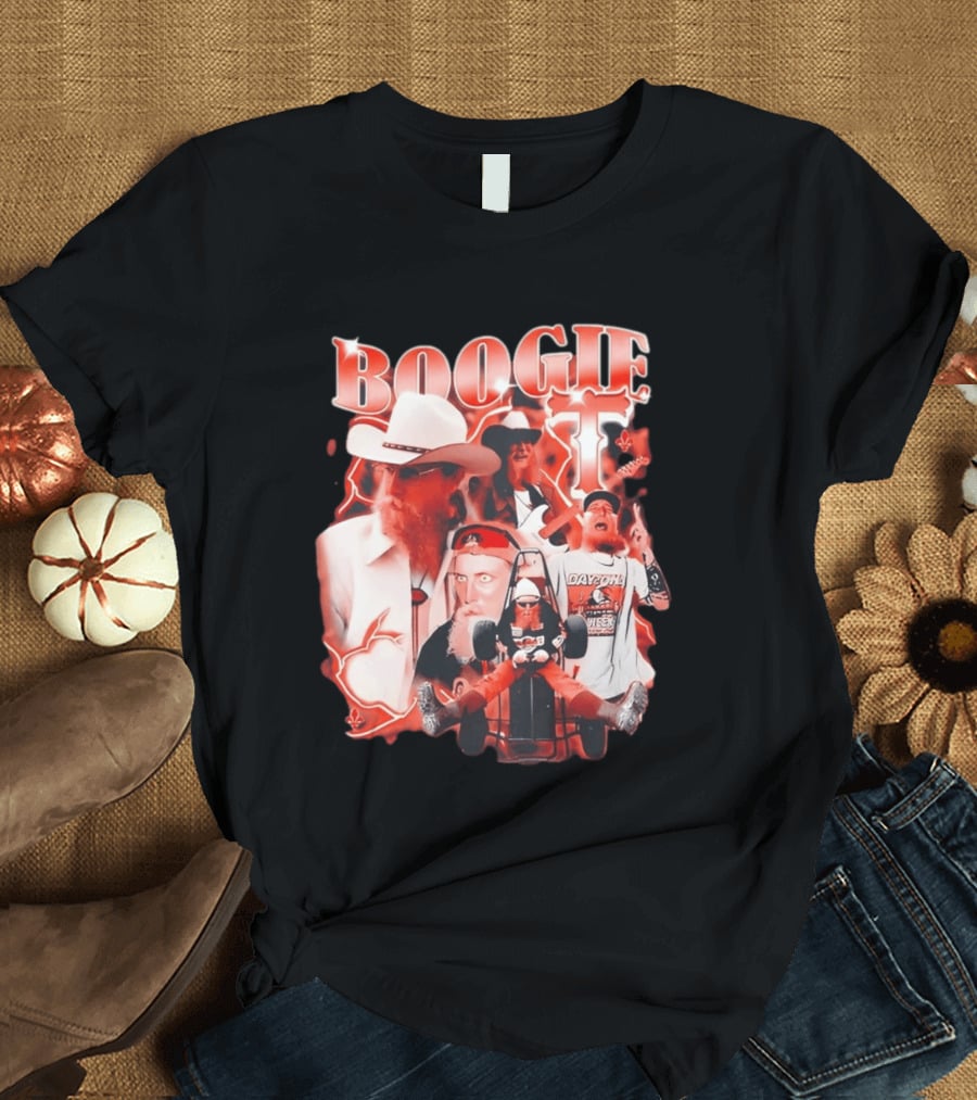 Boogie Get Faced Cowboy Hat Guitar Racing Collage T-Shirt
