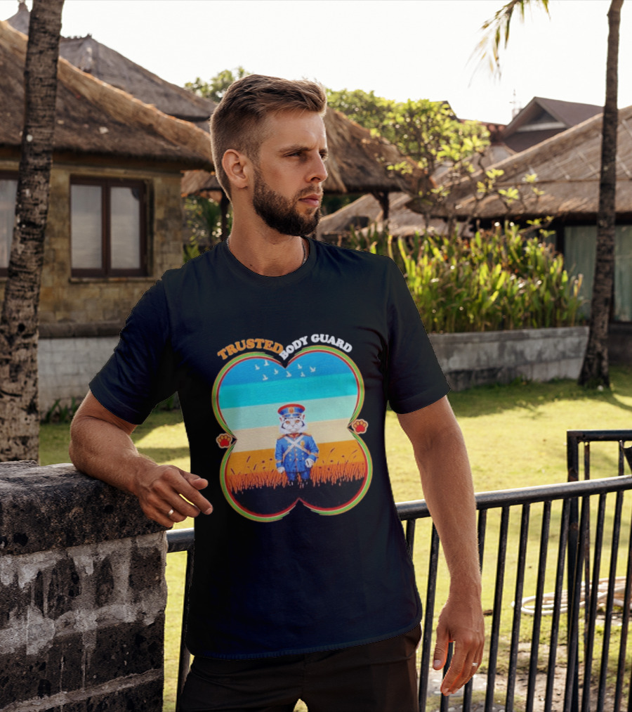 Trusted Body Guard Cat In Uniform With Sunset And Bird T-Shirt