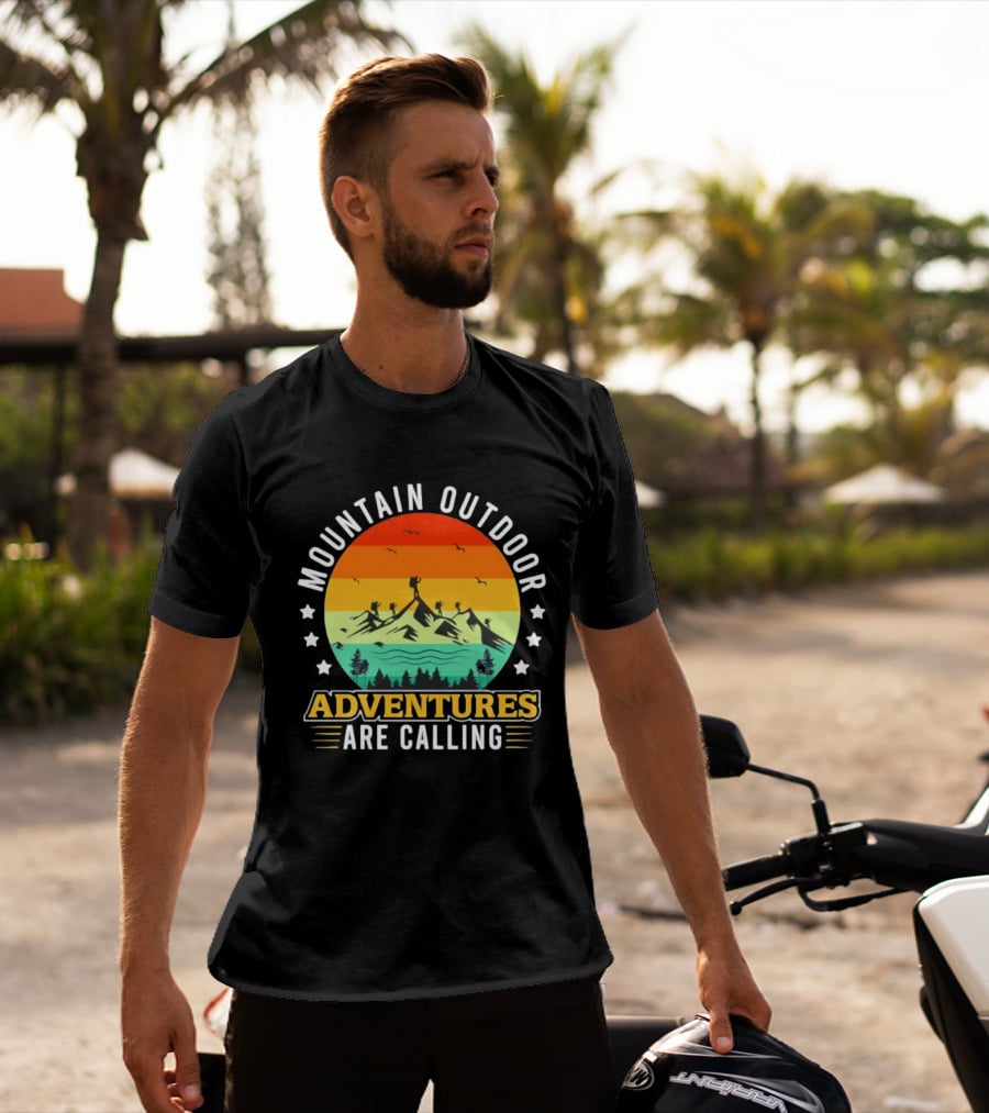 Mountain Outdoor Adventures Are Calling Vintage Sunset Hiking T-Shirt