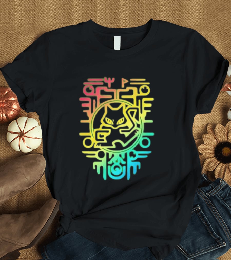 Og Ancient Mew And Mewtwo Pokemon Holographic Hieroglyphic T-Shirt