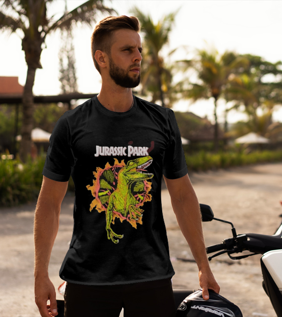 Velociraptor Jurassic Park Dinosaur Breaking Through Wall T-Shirt