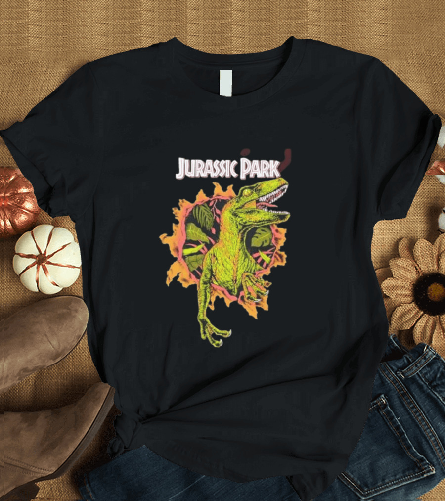 Velociraptor Jurassic Park Dinosaur Breaking Through Wall T-Shirt