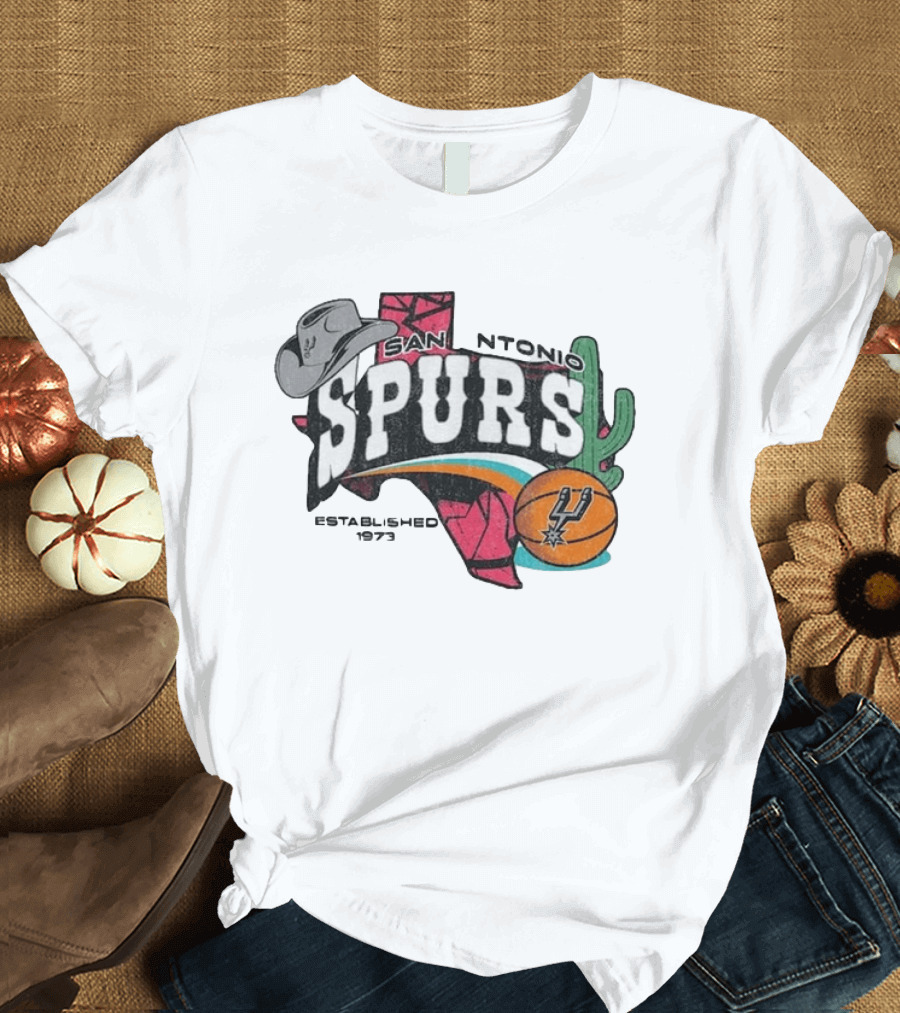 San Antonio Spurs Established 1973 Texas Map Basketball Cactus Cowboy Hat T-Shirt