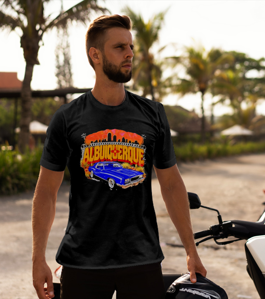 Albuquerque New Mexico Classic Car Skyline Desert Landscape T-Shirt