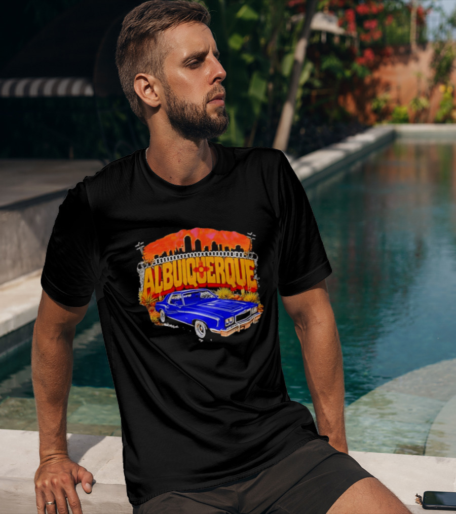 Albuquerque New Mexico Classic Car Skyline Desert Landscape T-Shirt