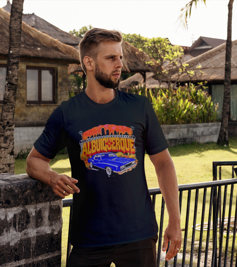Albuquerque New Mexico Classic Car Skyline Desert Landscape T-Shirt