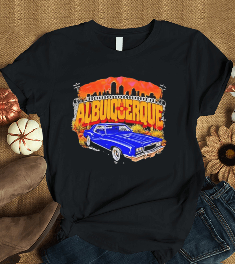 Albuquerque New Mexico Classic Car Skyline Desert Landscape T-Shirt