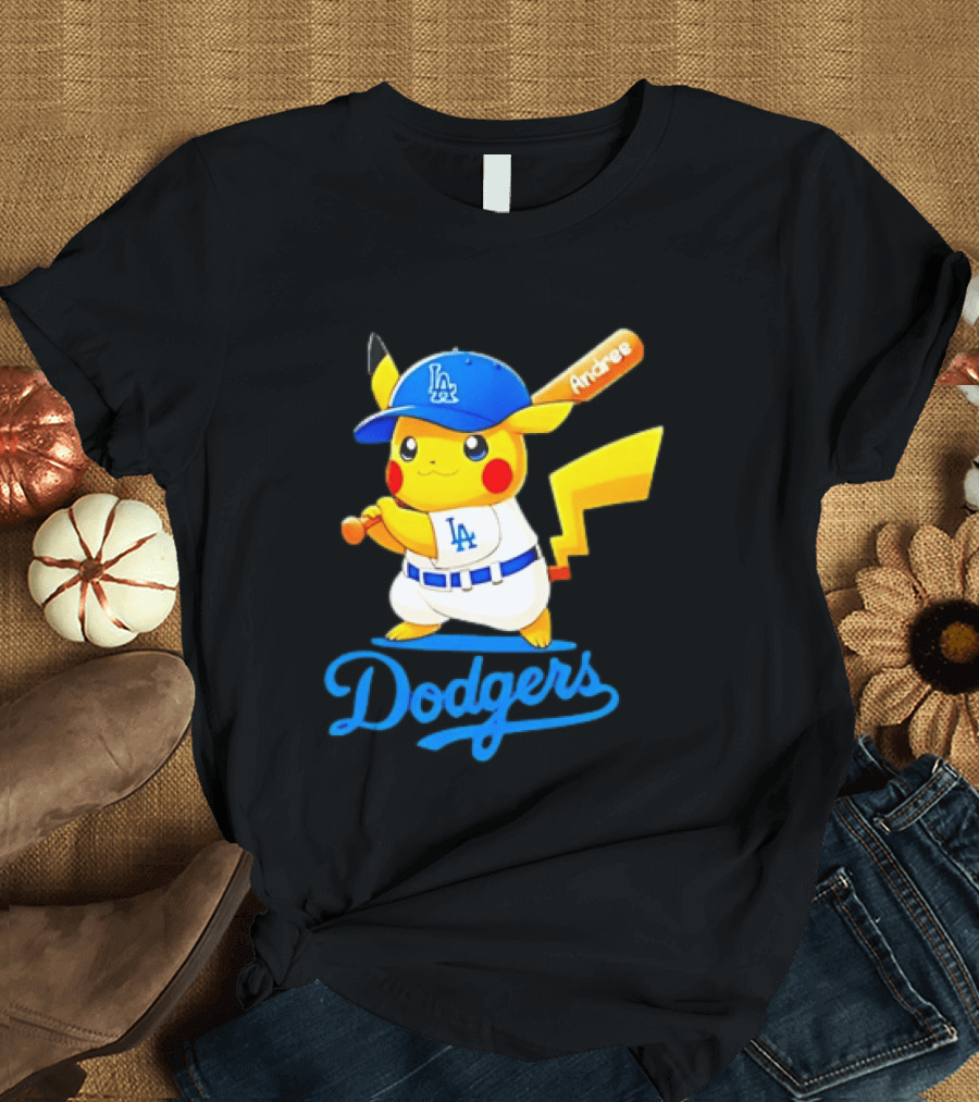 Andree Pikachu Dodgers LA Baseball Batting T-Shirt
