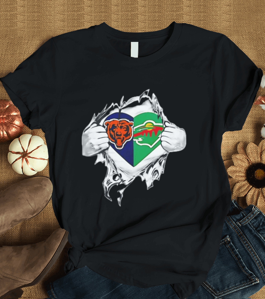Bears Wild Heart Ripping Open Dual Fans T-Shirt