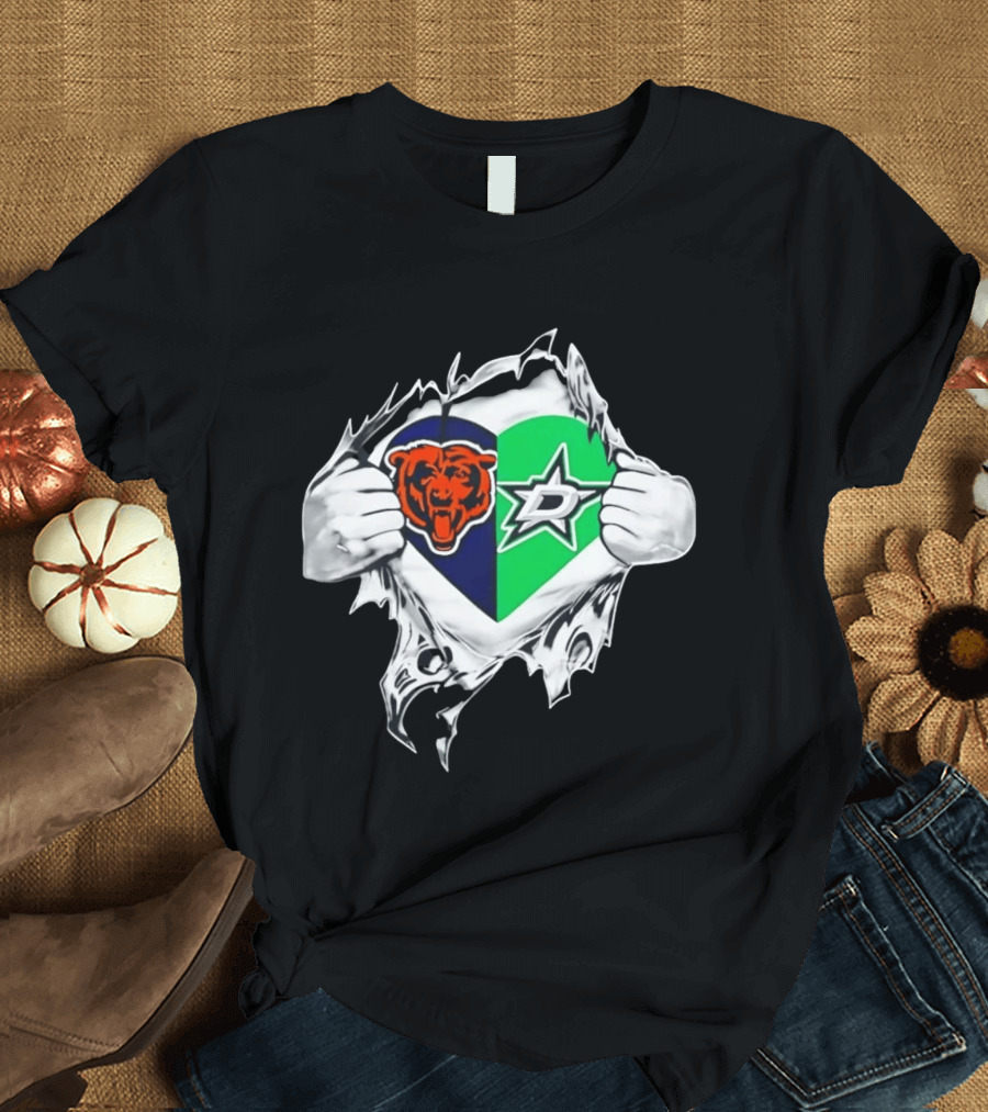 Chicago Bears Dallas Stars Heart Ripping Skin T-Shirt
