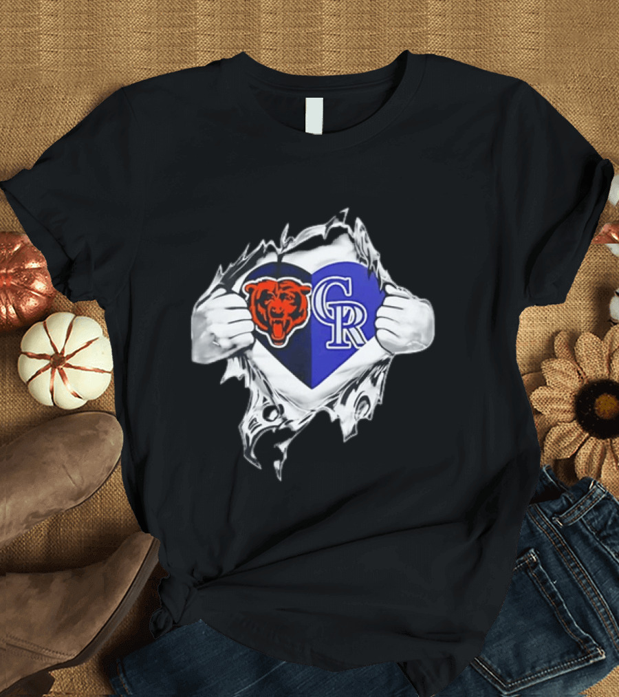 Chicago Bears Colorado Rockies Heart Ripping Open T-Shirt