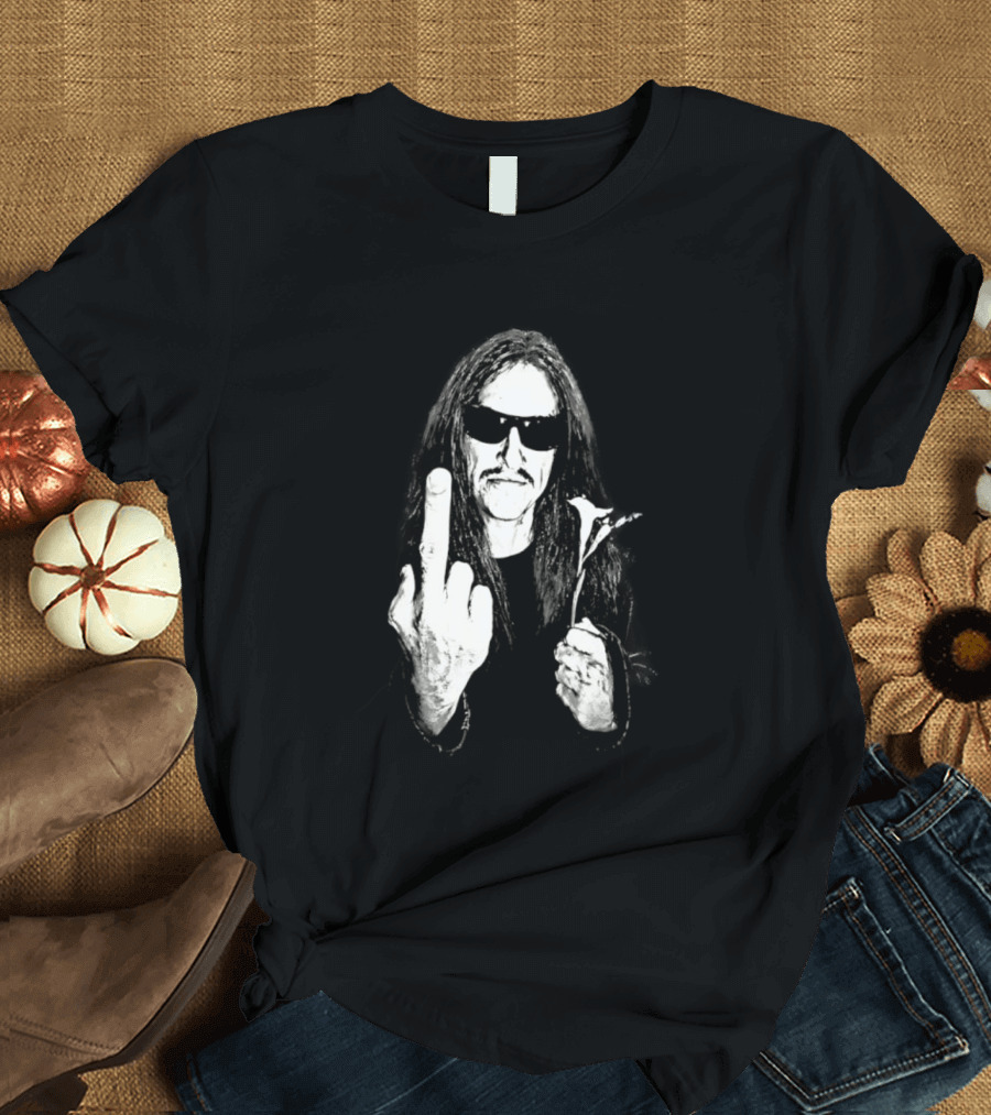 Cliff Burton Middle Finger Black And White Sunglasses Lily Flower T-Shirt