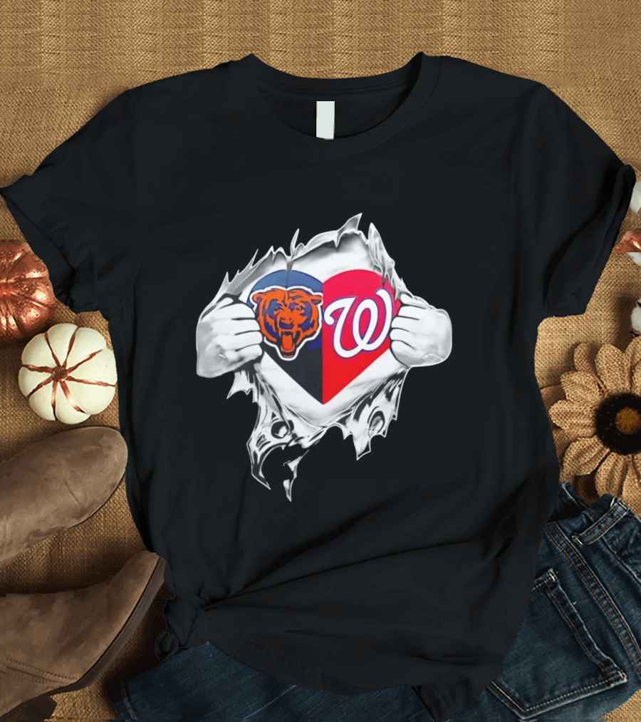 Chicago Bears Washington Nationals Heart Hands Fan Art Image T-Shirt