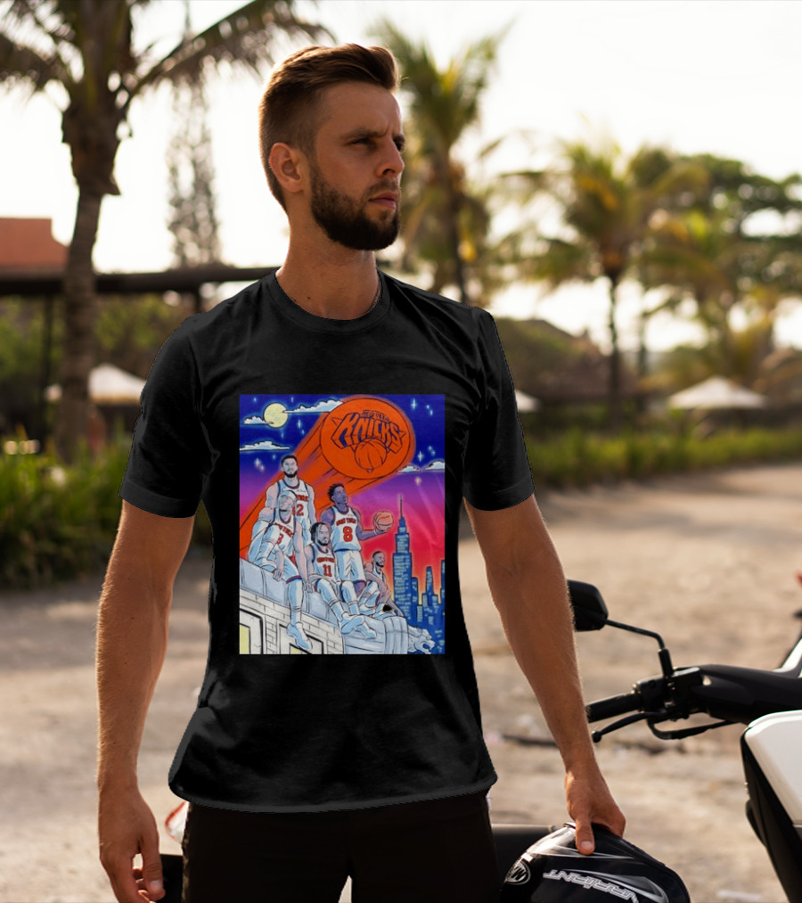 New York Knicks Jalen Brunson Julius Randle Mikal Bridges Basketball City Skyline T-Shirt