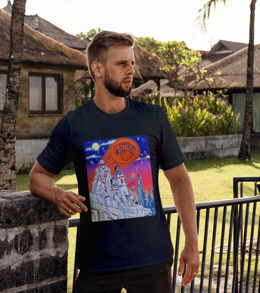 New York Knicks Jalen Brunson Julius Randle Mikal Bridges Basketball City Skyline T-Shirt