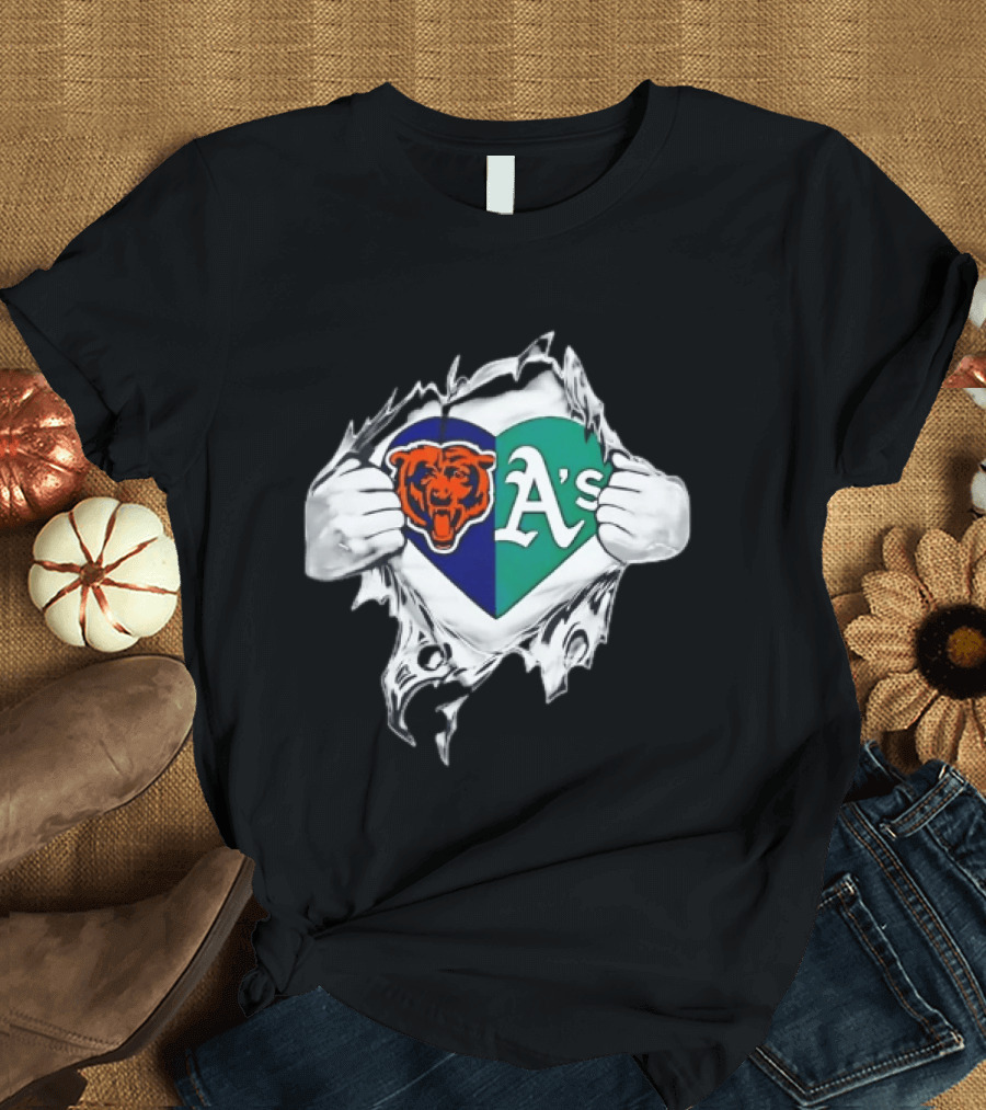 Chicago Bears Heart Oakland A's Fan Blend T-Shirt