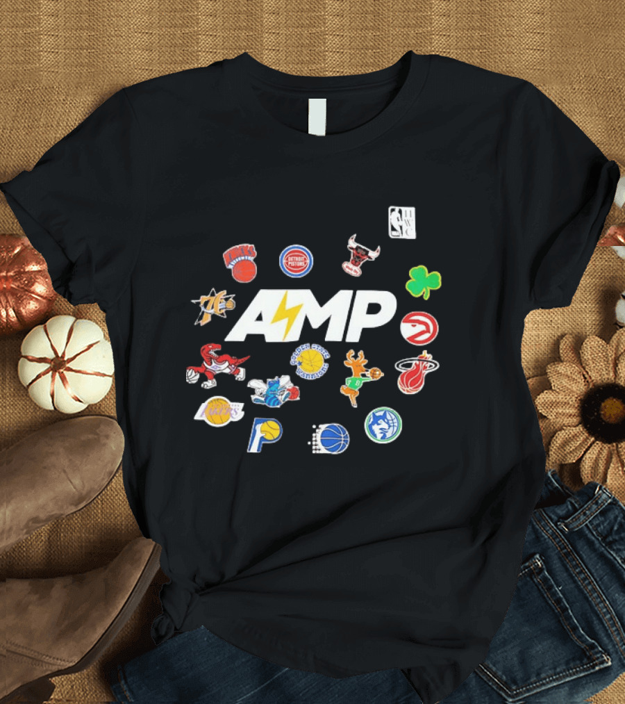 AMP Knicks Pistons Bulls 76ers Warriors Bucks Heat Lakers Hornets Pacers Raptors Mavericks Celtics Hawks T-Shirt