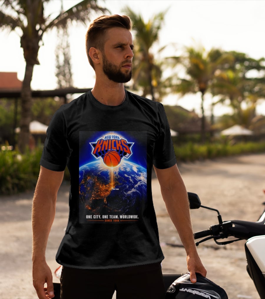 New York Knicks One City One Team Worldwide Since 1946 Earth Basketball T-Shirt
