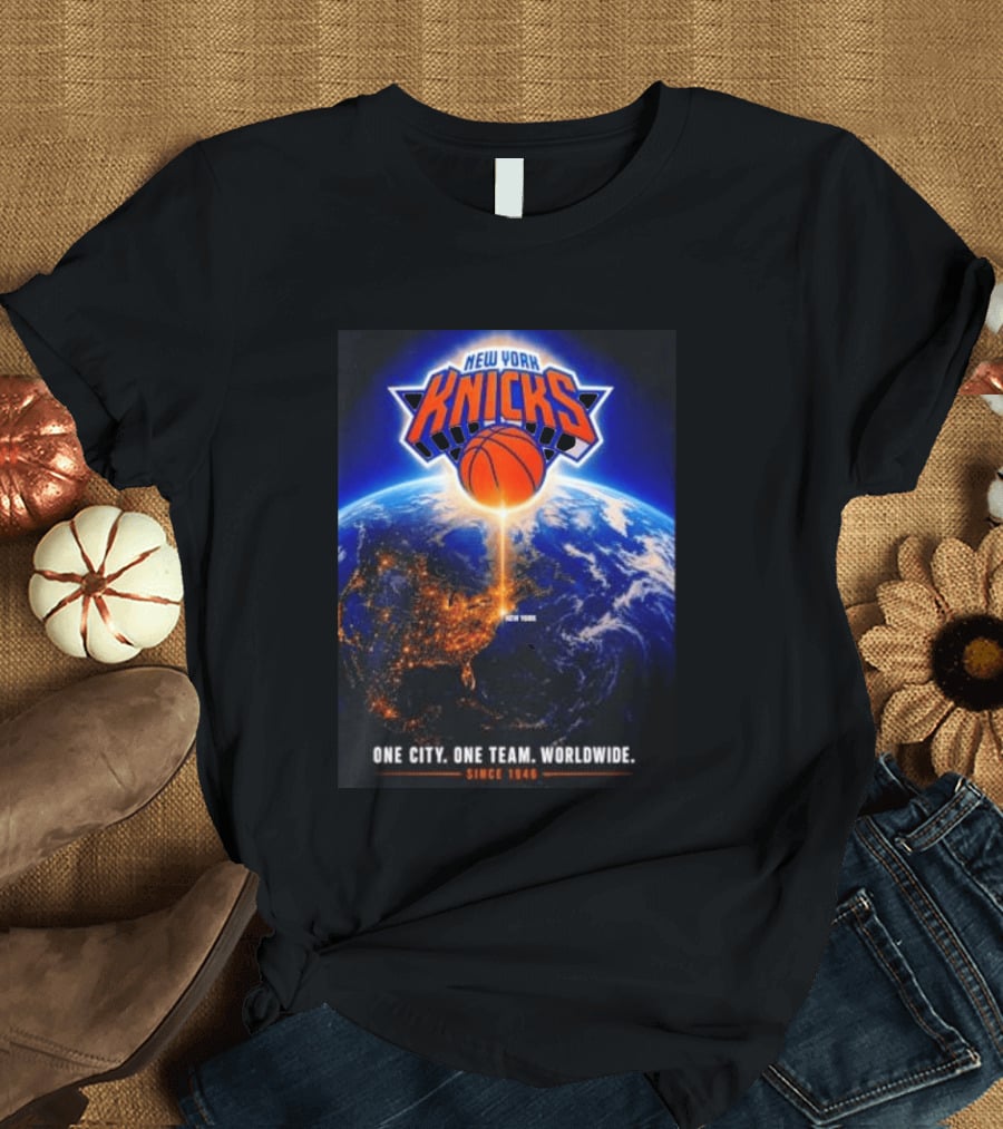 New York Knicks One City One Team Worldwide Since 1946 Earth Basketball T-Shirt