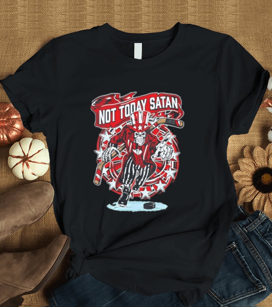 Not Today Satan Uncle Sam Skeleton Ice Hockey Player T-Shirt