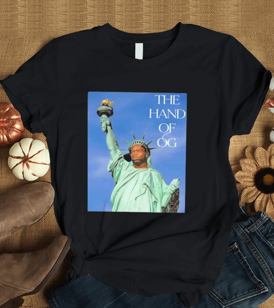 OG Anunoby New York Knicks The Hand Of OG Statue Liberty Fusion T-Shirt