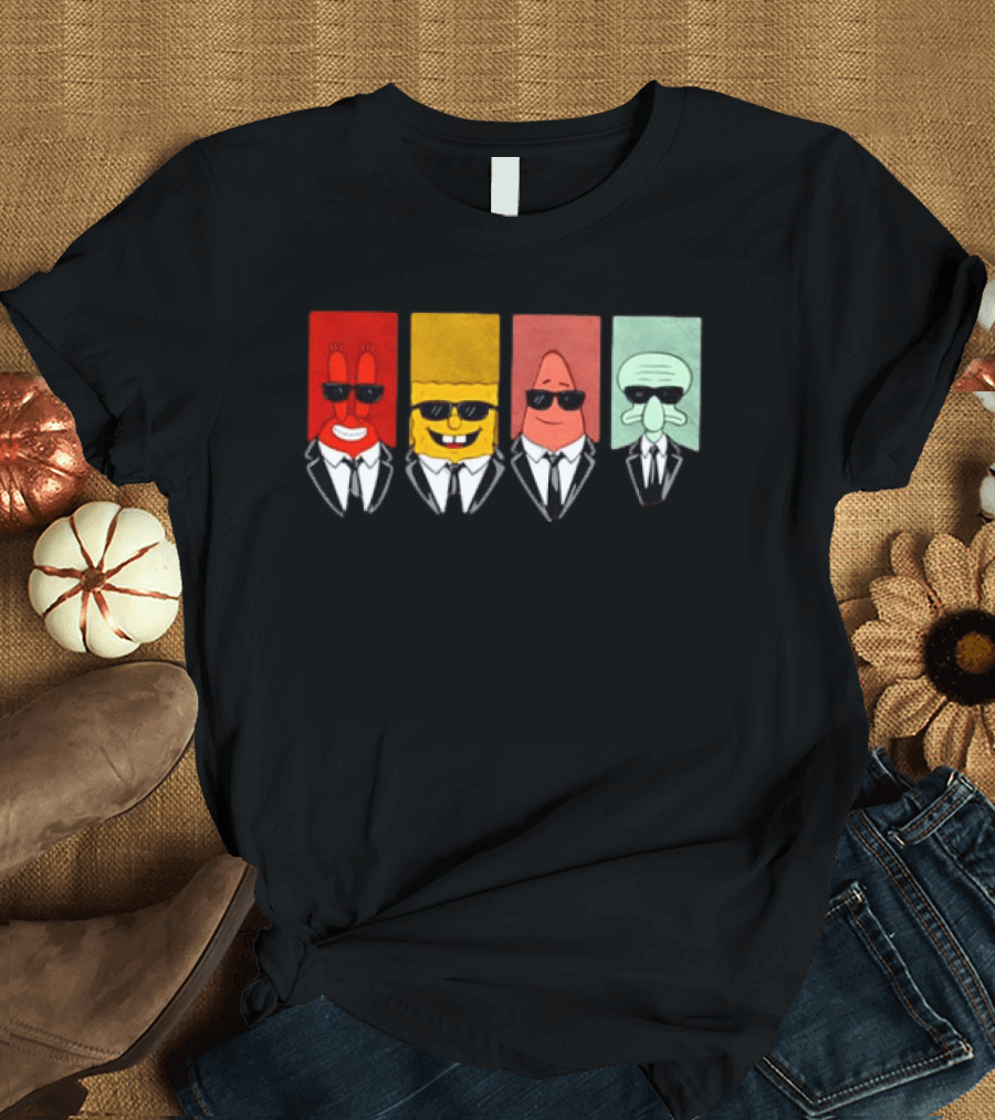 Reservoir Dogs Cartoon Black Suit Sunglasses SpongeBob T-Shirt